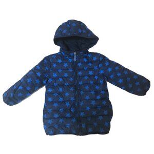 Jojo Maman Bebe Reversible Pack-Away Down Puffer Jacket Boys Navy Blue Stars 4-5
